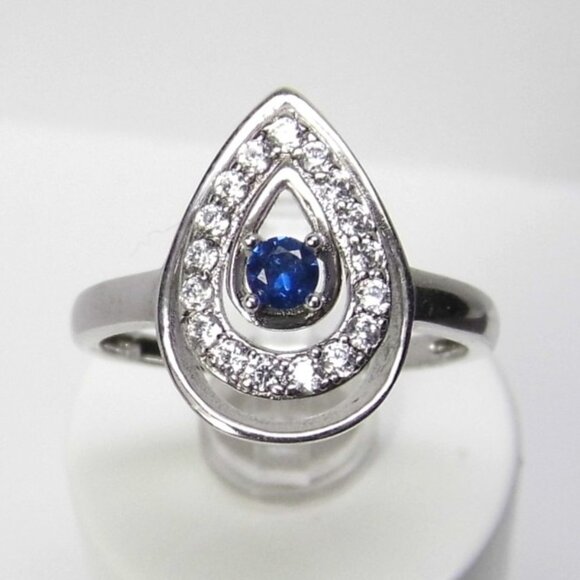 Pear Halo Engagement Simulated SAPPHIRE Silver - Picture 3 of 7